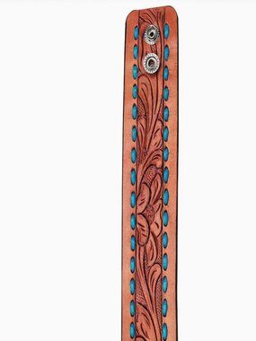 American Darling Hand Tooled Leather Cuff Bracelet Turquoise Lacing Western